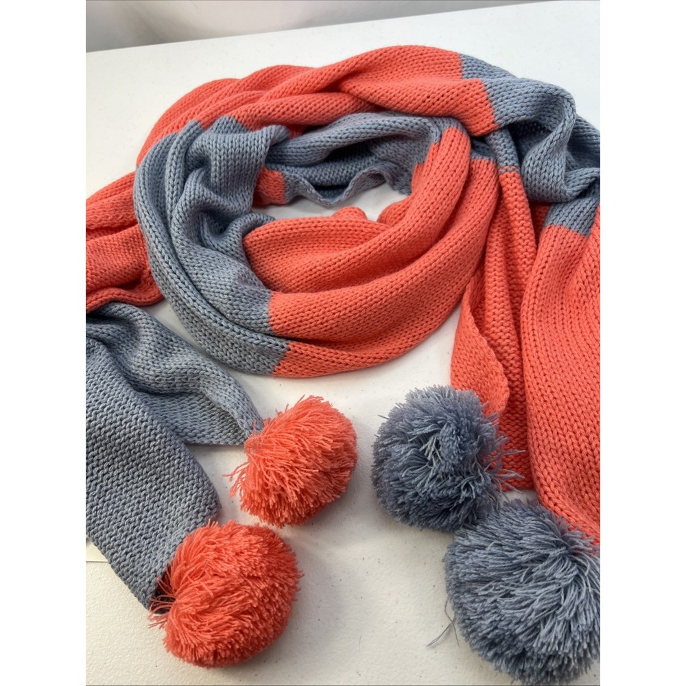 BCBGeneragion Knit Papaya & Gray Scarf with Poms‎